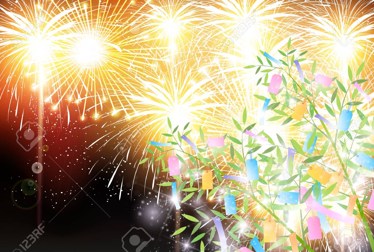 star festival bamboo fireworks background royalty free cliparts