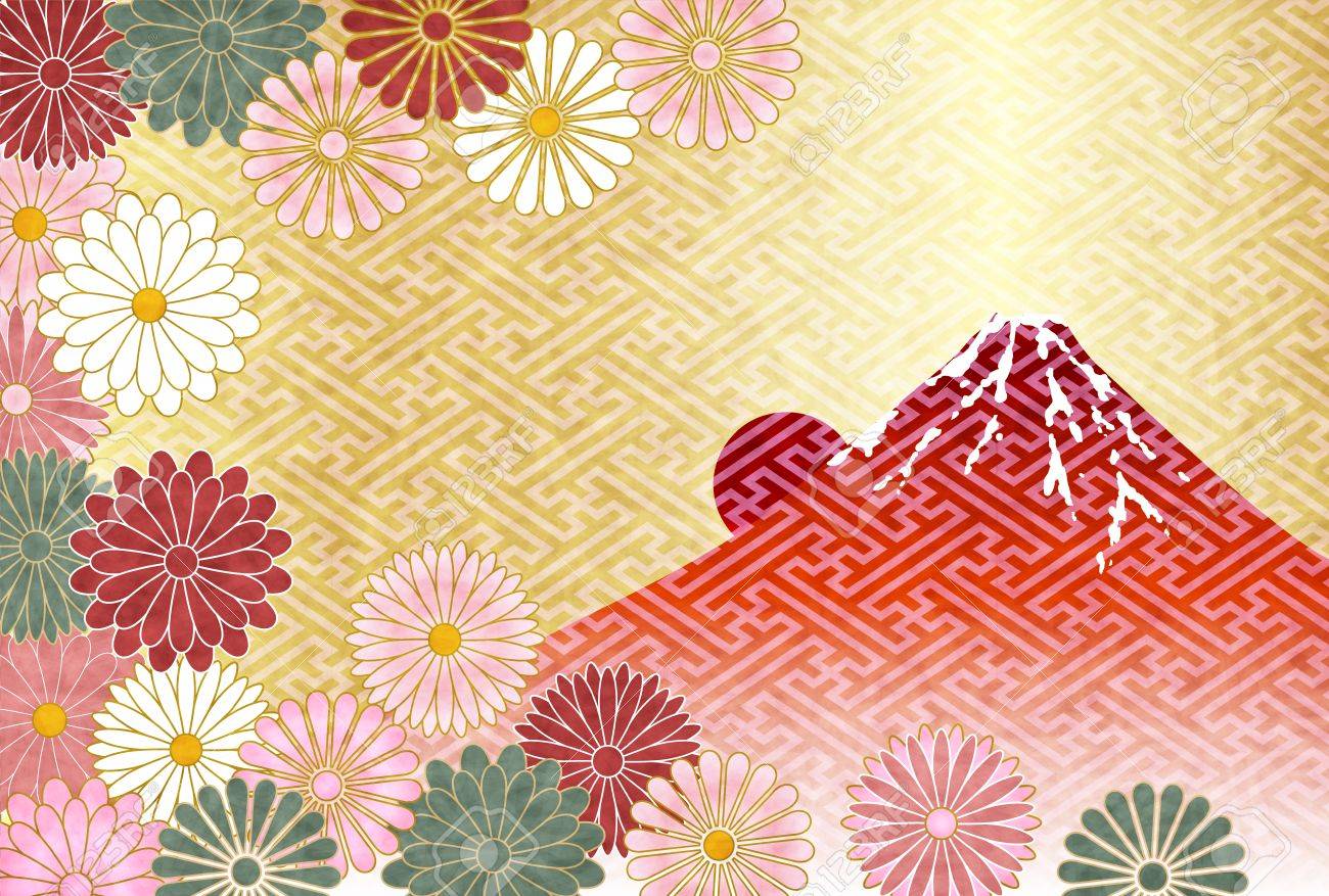 上正月 イラスト 背景 美しい花の画像