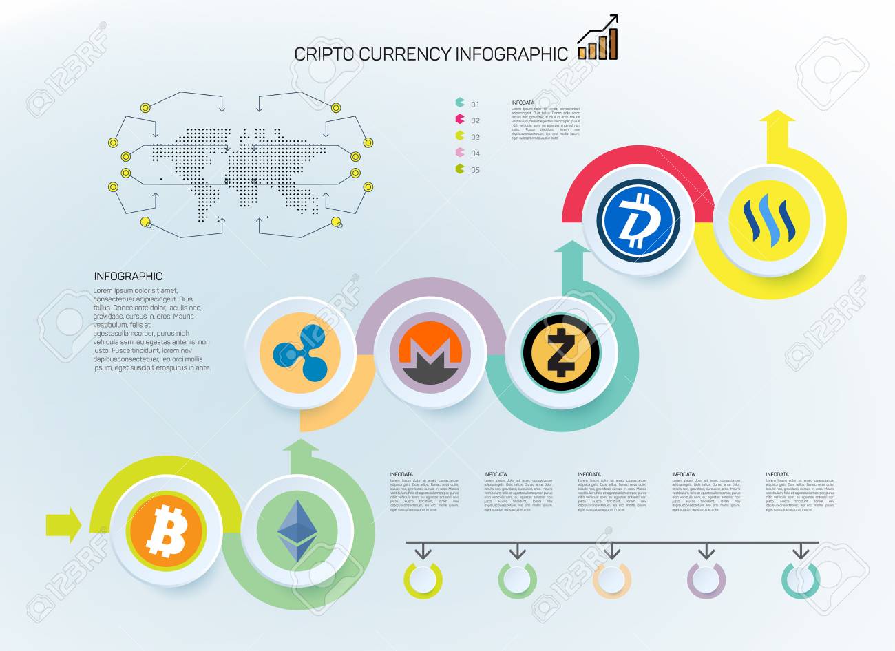 Crypto Currency Infographics. Popular E-currency On Cryptographic  Technologies. Royalty Free SVG, Cliparts, Vectors, and Stock Illustration.  Image 83769011.