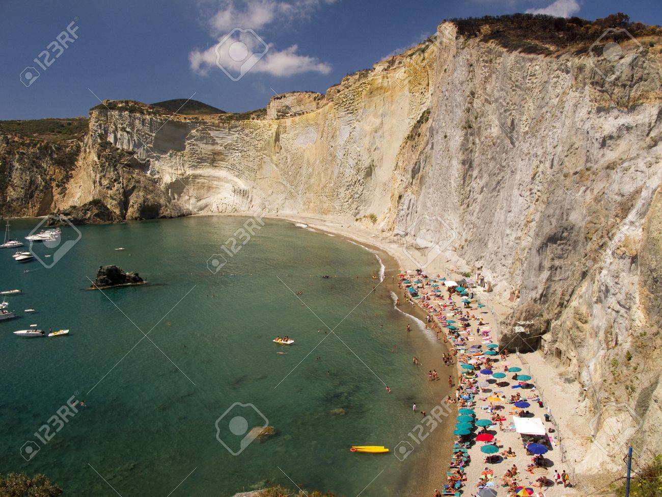 Aerial View Of Chiaia Di Luna Beach Ponza Italy Steep Rock