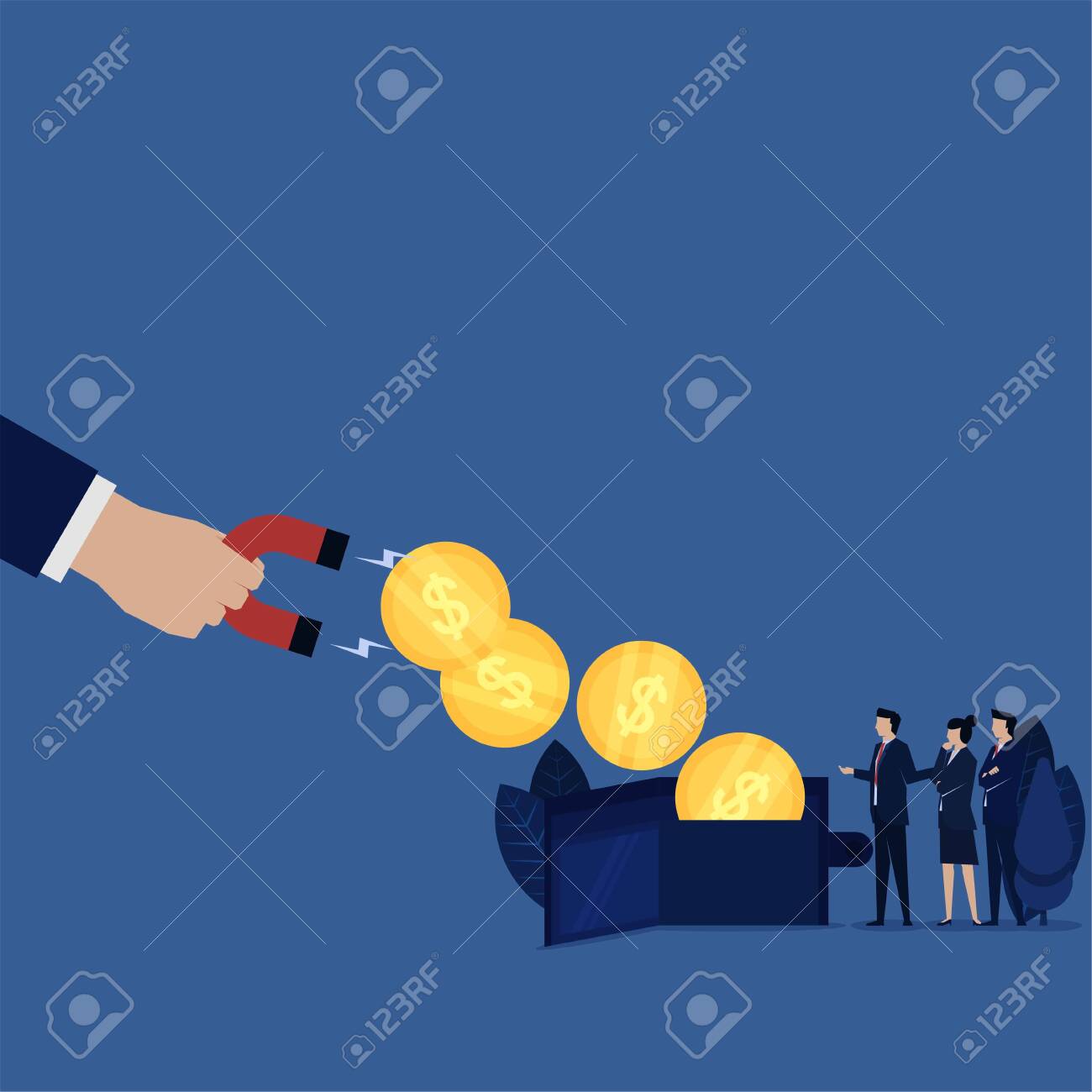 부채 세금 은행의 자석 비유로 뽑은 비즈니스 동전 지갑 로열티 무료 사진, 그림, 이미지 그리고 스톡포토그래피. Image  151469508