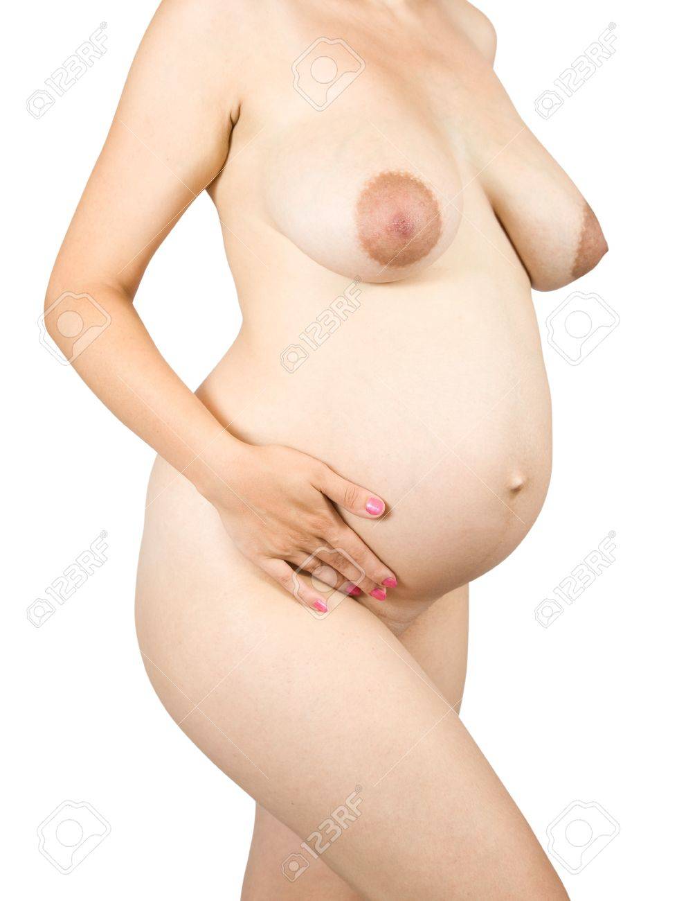 Closeup Of Nude Pregnant Woman Over White Stock Photo, Picture and Royalty  Free Image. Image 7873338.