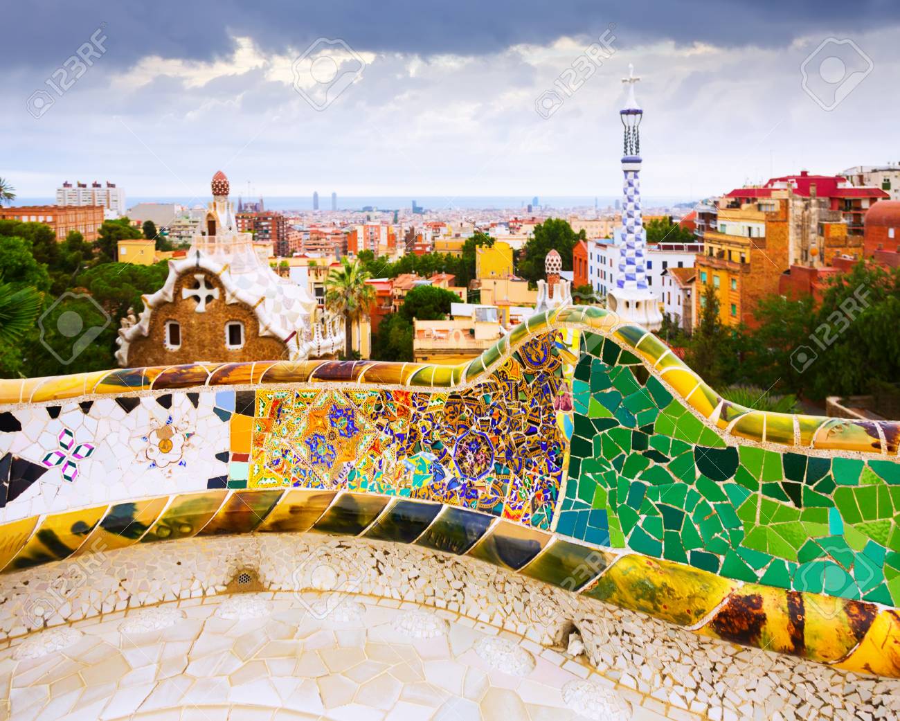 Park Guell In Barcelona, Spain. Park Was Designed By Antoni Gaudi And Built  In 1900 To 1914. Now It Is City Park Stock Photo, Picture and Royalty Free  Image. Image 95209474., image size:1300x1041