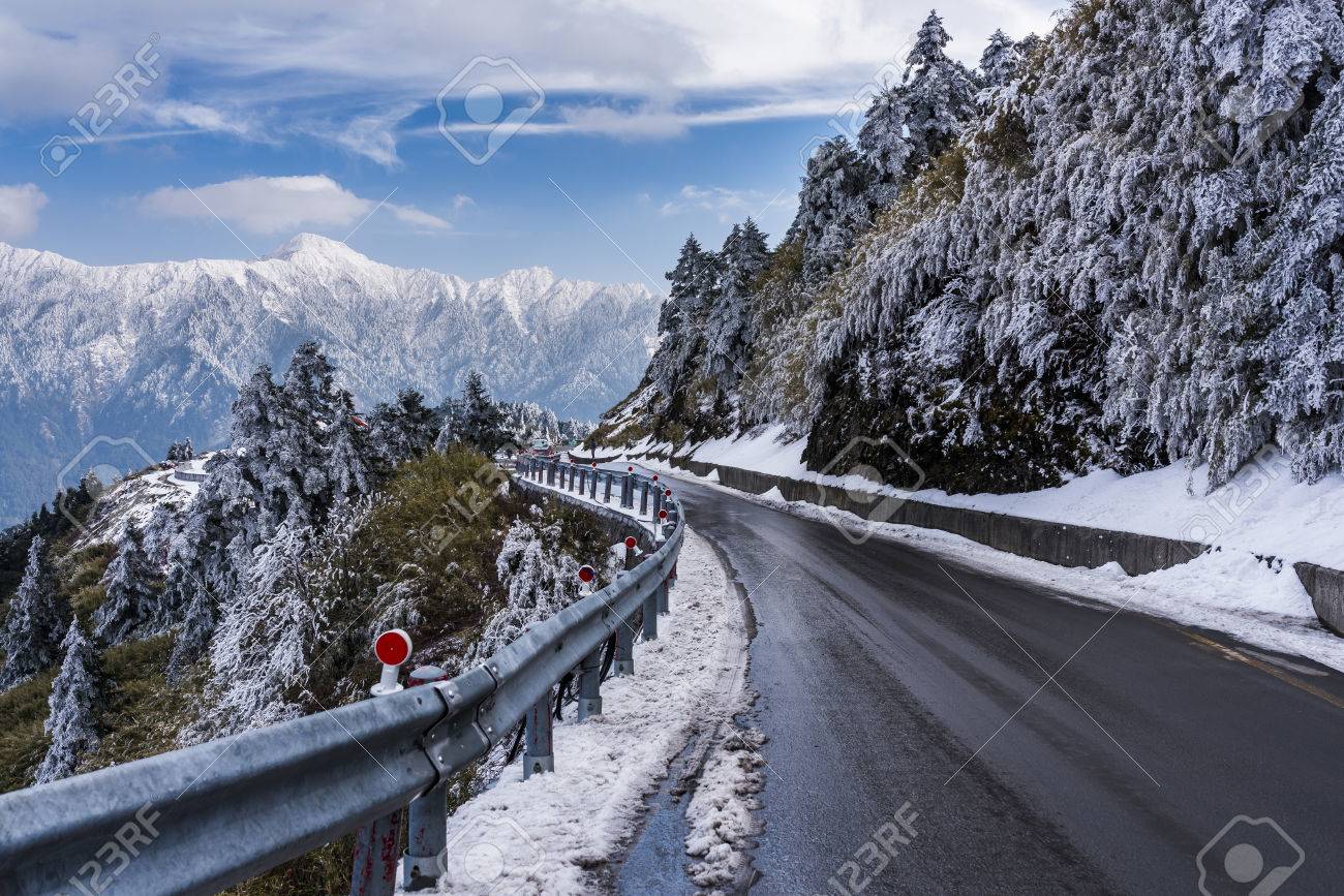 Mountain Night With Snow And Ice On Road In Mt Hehuan Taiwan Asia Stock Photo Picture And Royalty Free Image Image 72833309