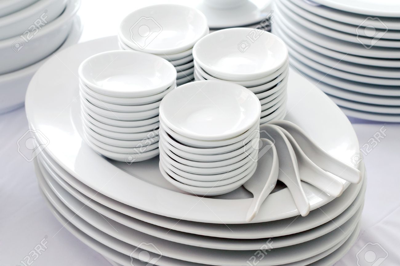 set of white dishes spoon and bowl stock photo picture and royalty