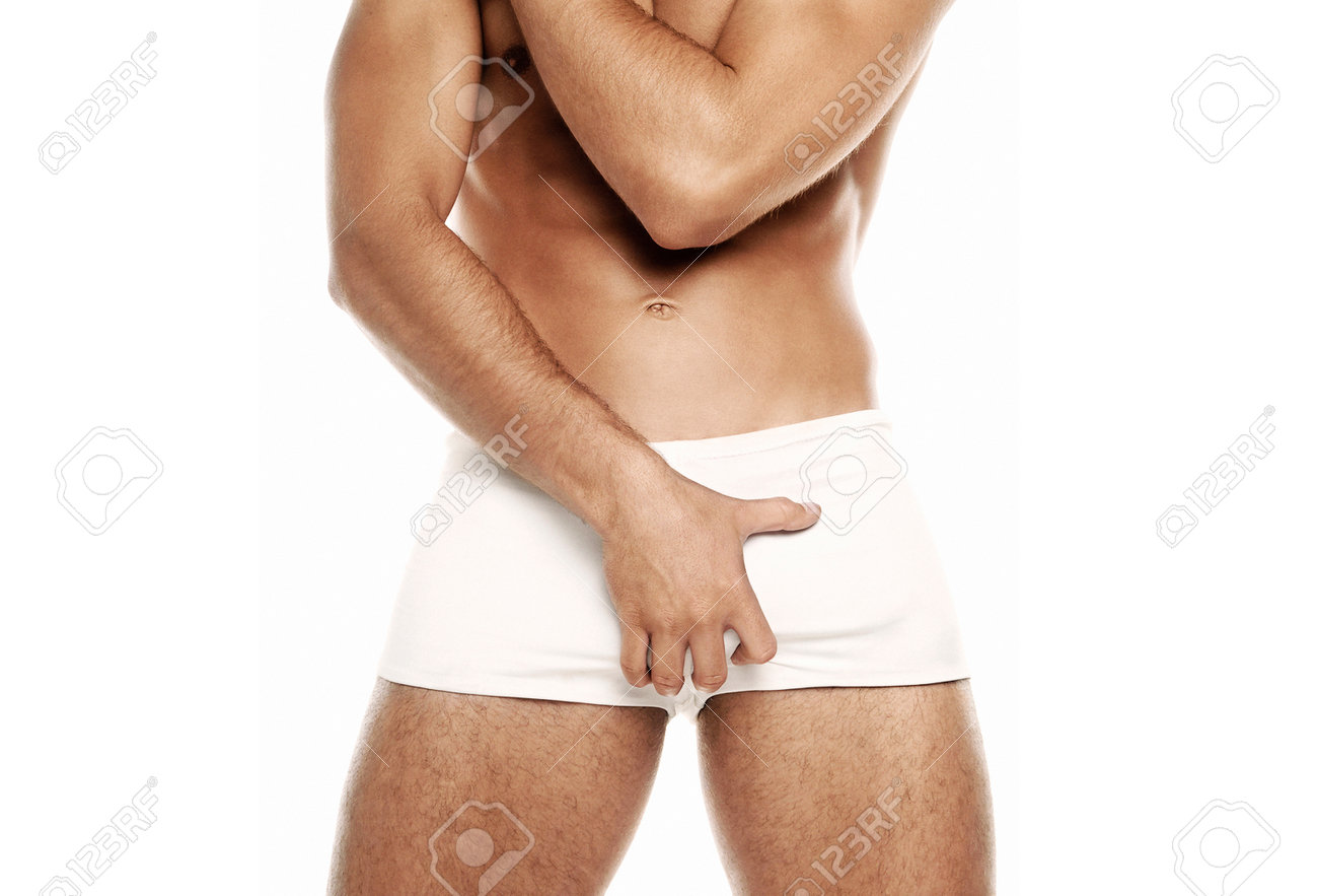 ゲイセクシーな下着 白い下着で性器をつかむセクシーな筋肉のゲイの男の写真素材・画像素材 Image 171760419