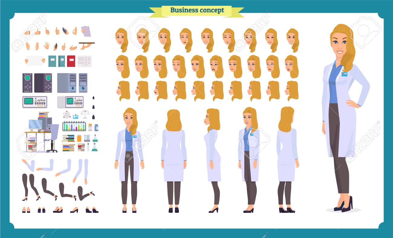 Scientist Character Creation Set Woman Works In Science Laboratory
