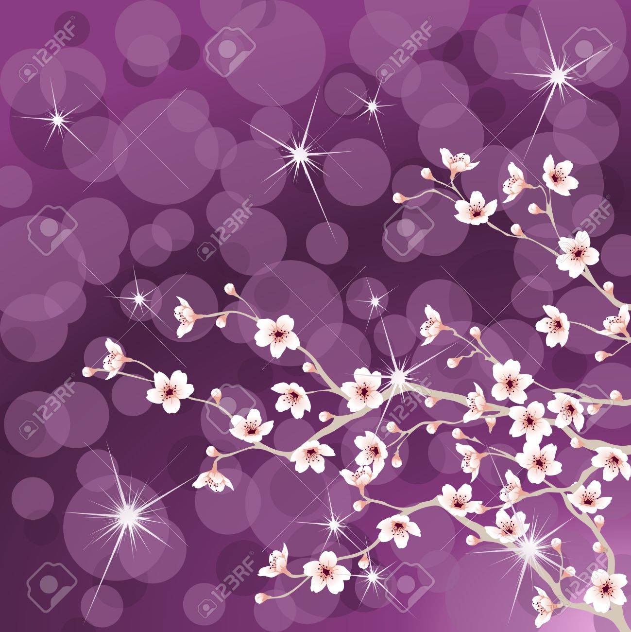 紫色の背景に対して開花桜の木の枝 グラフィックをグループ化および簡単な編集のためのいくつかの層 ファイルは 任意のサイズにスケールできます のイラスト素材 ベクタ Image