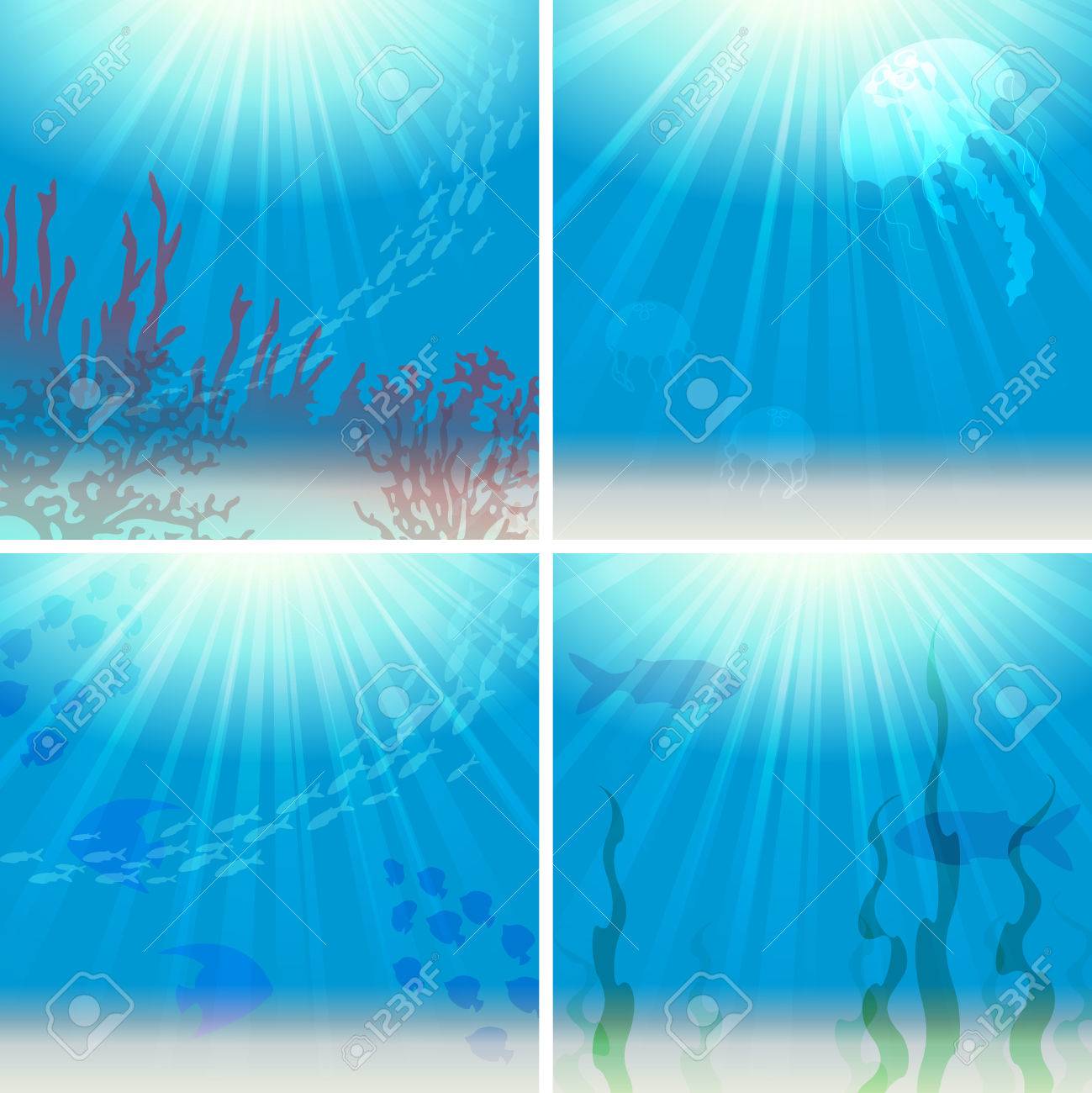 Set Of Four Elegant Underwater Backgrounds Graphics Are Grouped And In Several Layers For Easy Editing The File Can Be Scaled To Any Size Royalty Free Cliparts Vectors And Stock Illustration Image