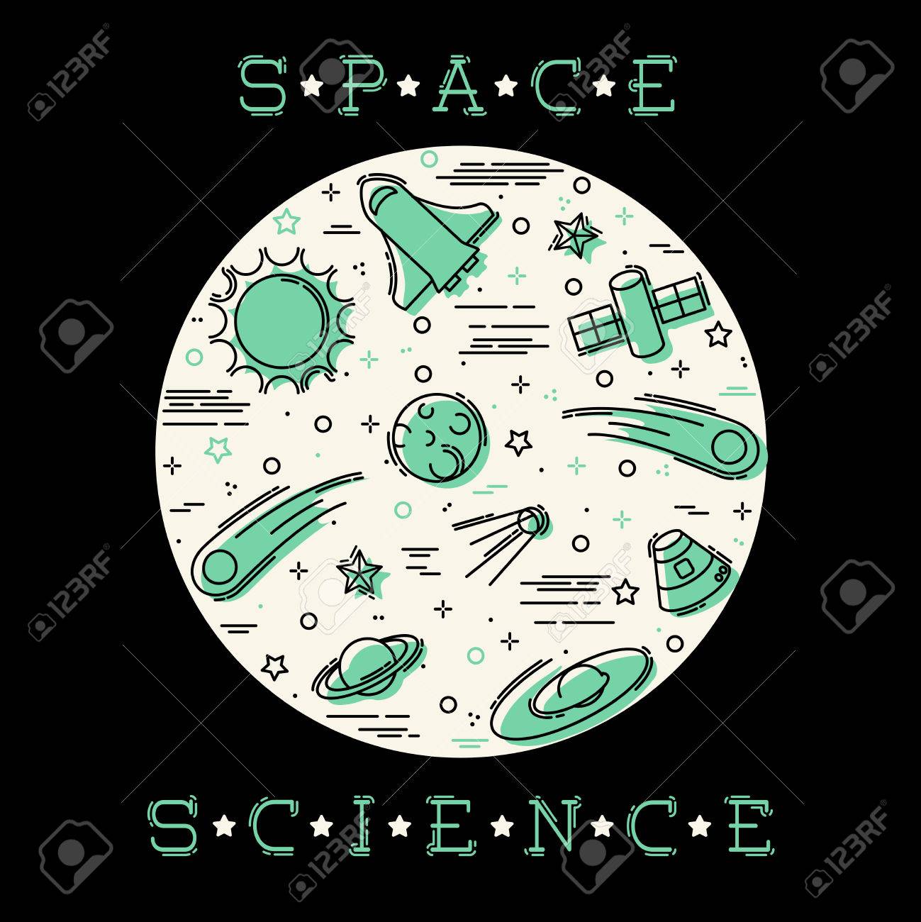 Illustration Stylisee Retro Des Elements De La Science Spatiale Les Graphiques Sont Regroupes Et En Plusieurs Couches Pour Faciliter L Edition Le Fichier Peut Etre Mis A L Echelle A N Importe Quelle Taille Clip