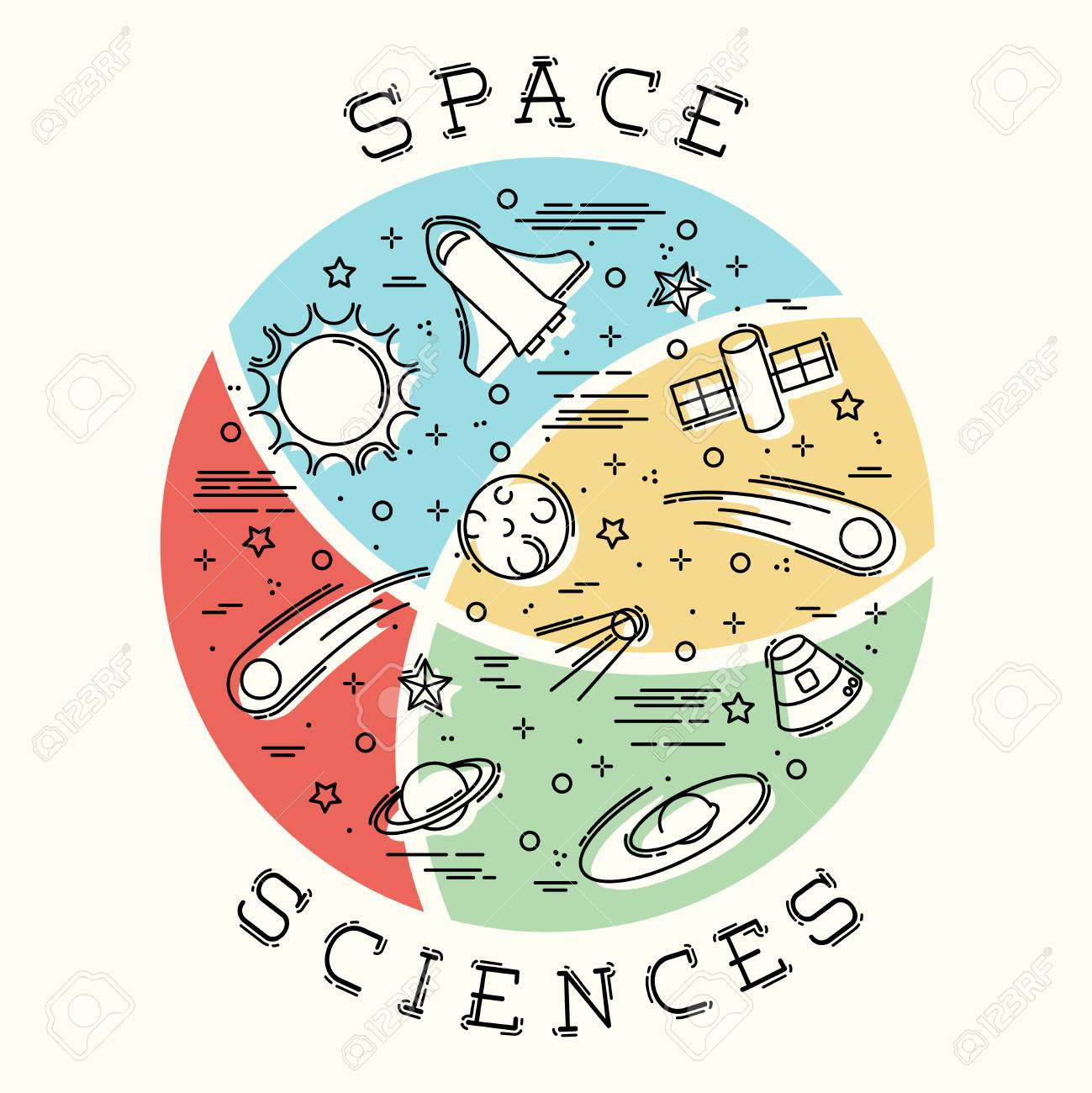 Vettoriale Illustrazione Stilizzata Di Elementi Di Space Science La Grafica E Raggruppata E In Diversi Livelli Per Un Facile Montaggio Il File Puo Essere Ridimensionato A Qualsiasi Dimensione Image