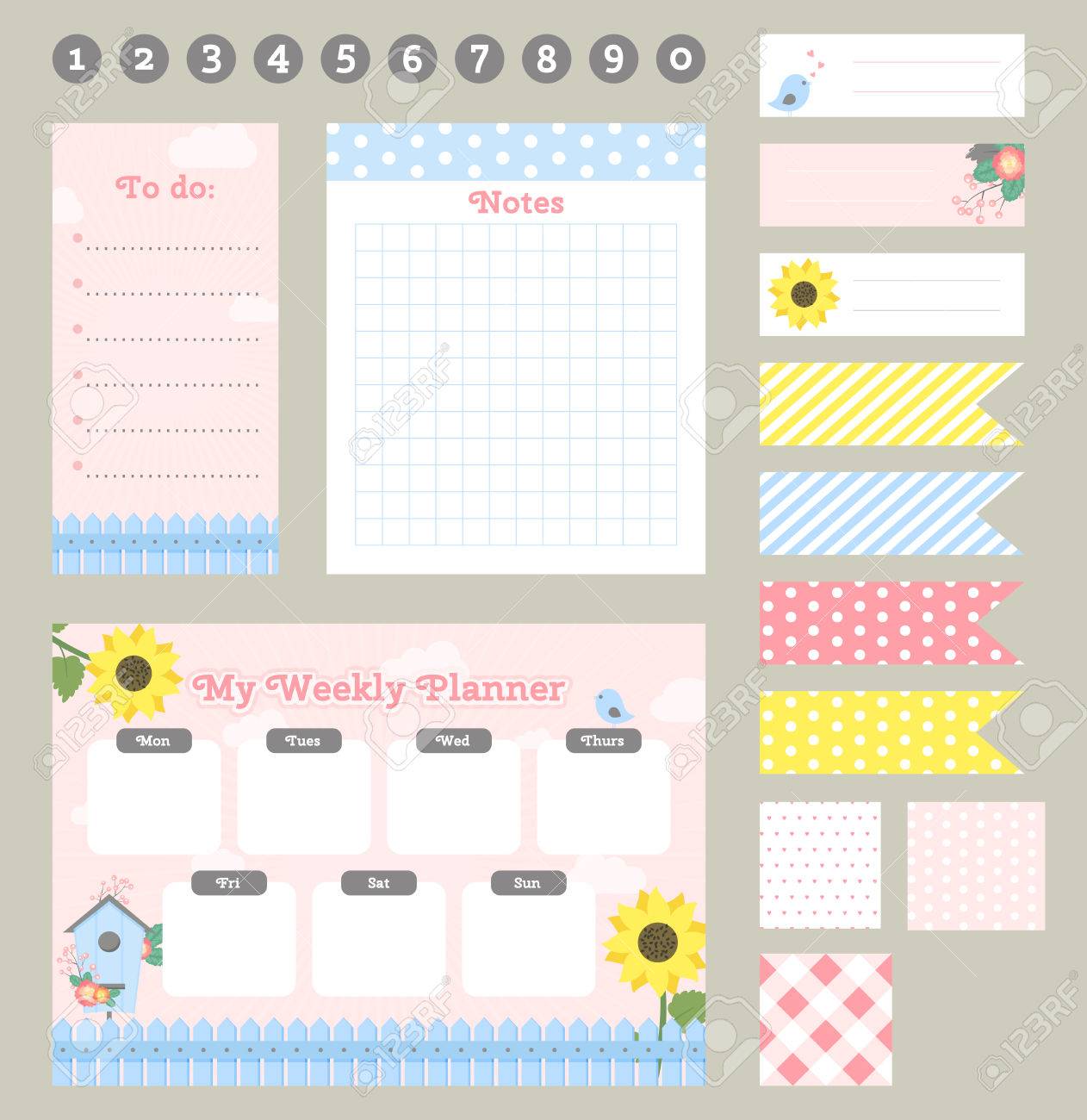 ウィークリー プランナー テンプレート 主催者 スケジュールのメモと To Do リストします ノートブック スクラップブッ キング ラッピング 招待状 カード 日記のテンプレートです のイラスト素材 ベクタ Image