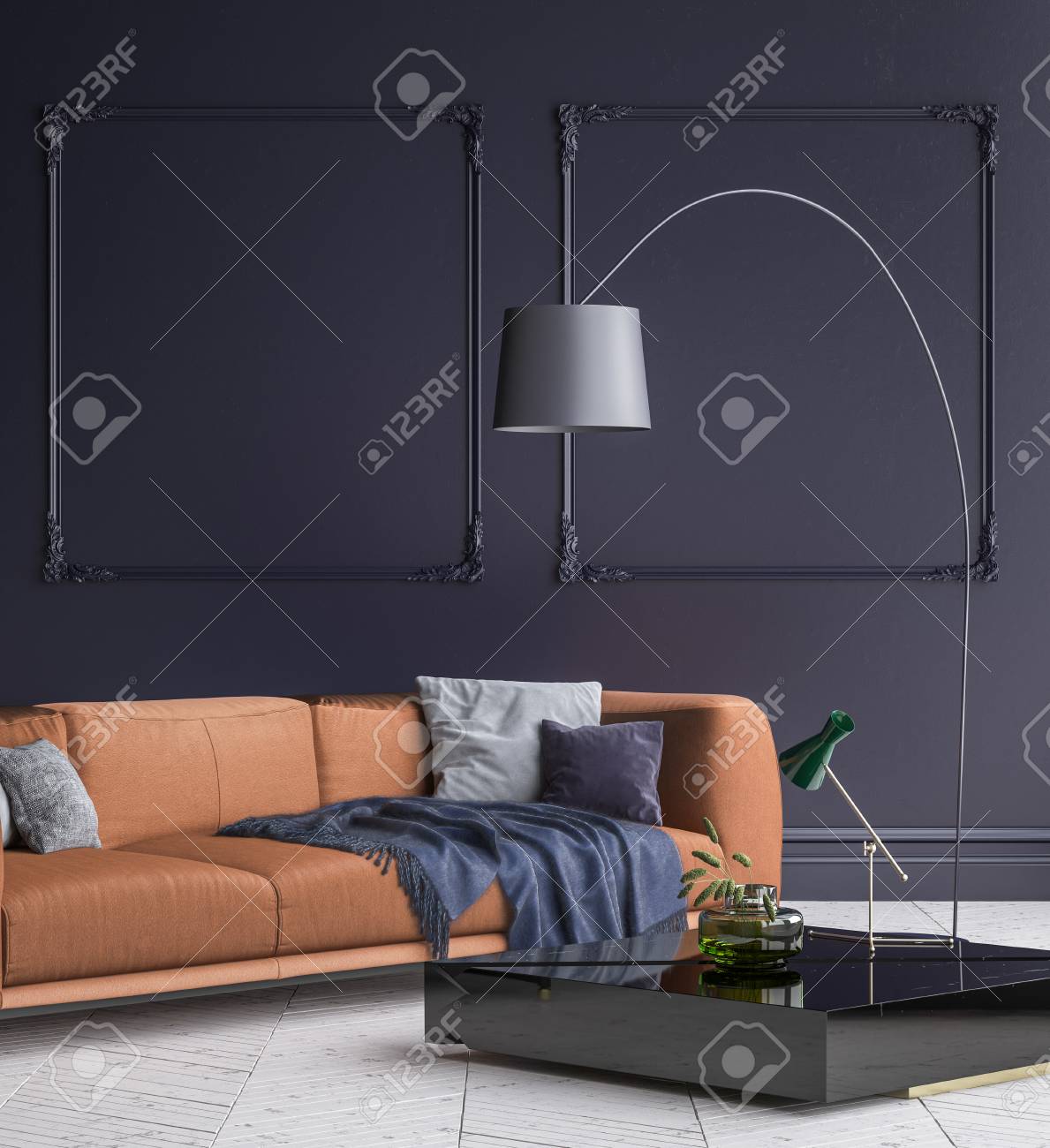 Luxury Modern Dark Blue Living Room Interior With White Parquet Stock Photo Picture And Royalty Free Image Image 101514144