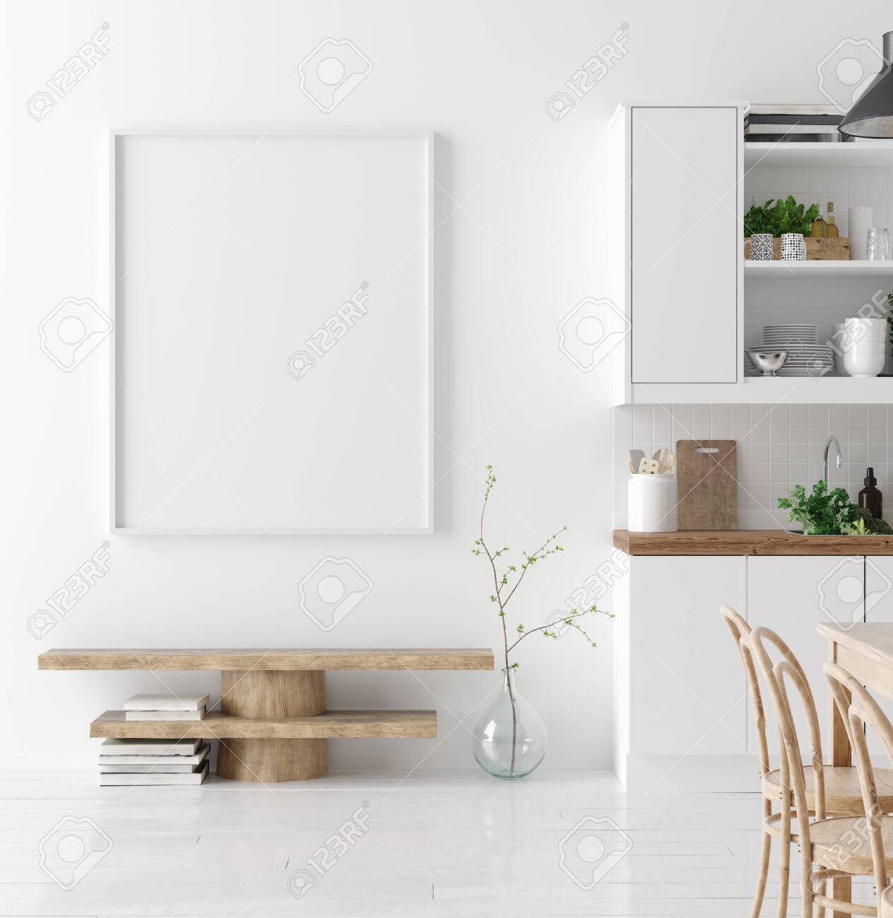 Download Mock Up Poster Frame In Kitchen Interior Background Scandinavian Stock Photo Picture And Royalty Free Image Image 120463623