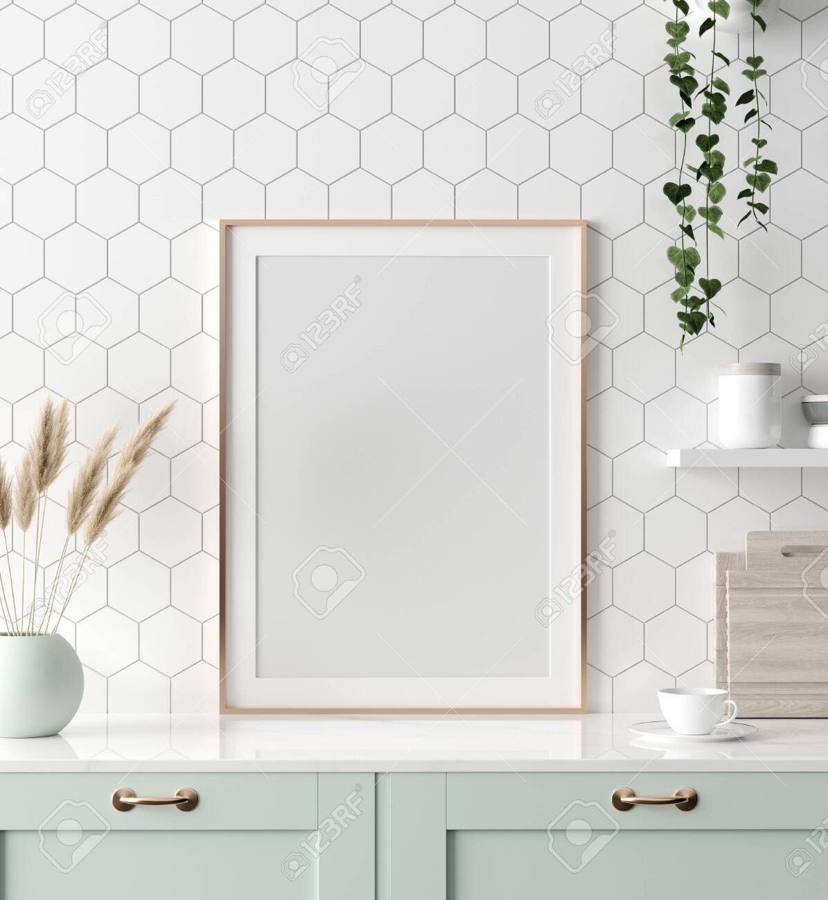 Download Mock Up Poster Frame In Kitchen Interior Scandinavian Style Stock Photo Picture And Royalty Free Image Image 124697827