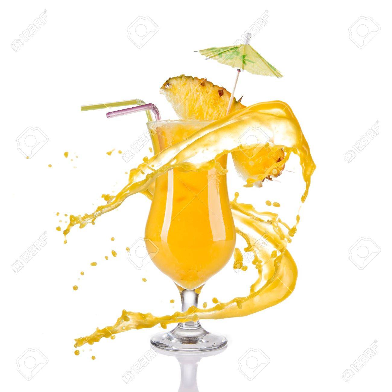 Fresh pineapple cocktail with juice splash, isolated on white background - 14078693 Fresh pineapple cocktail with juice splash, isolated on white background - 14078693