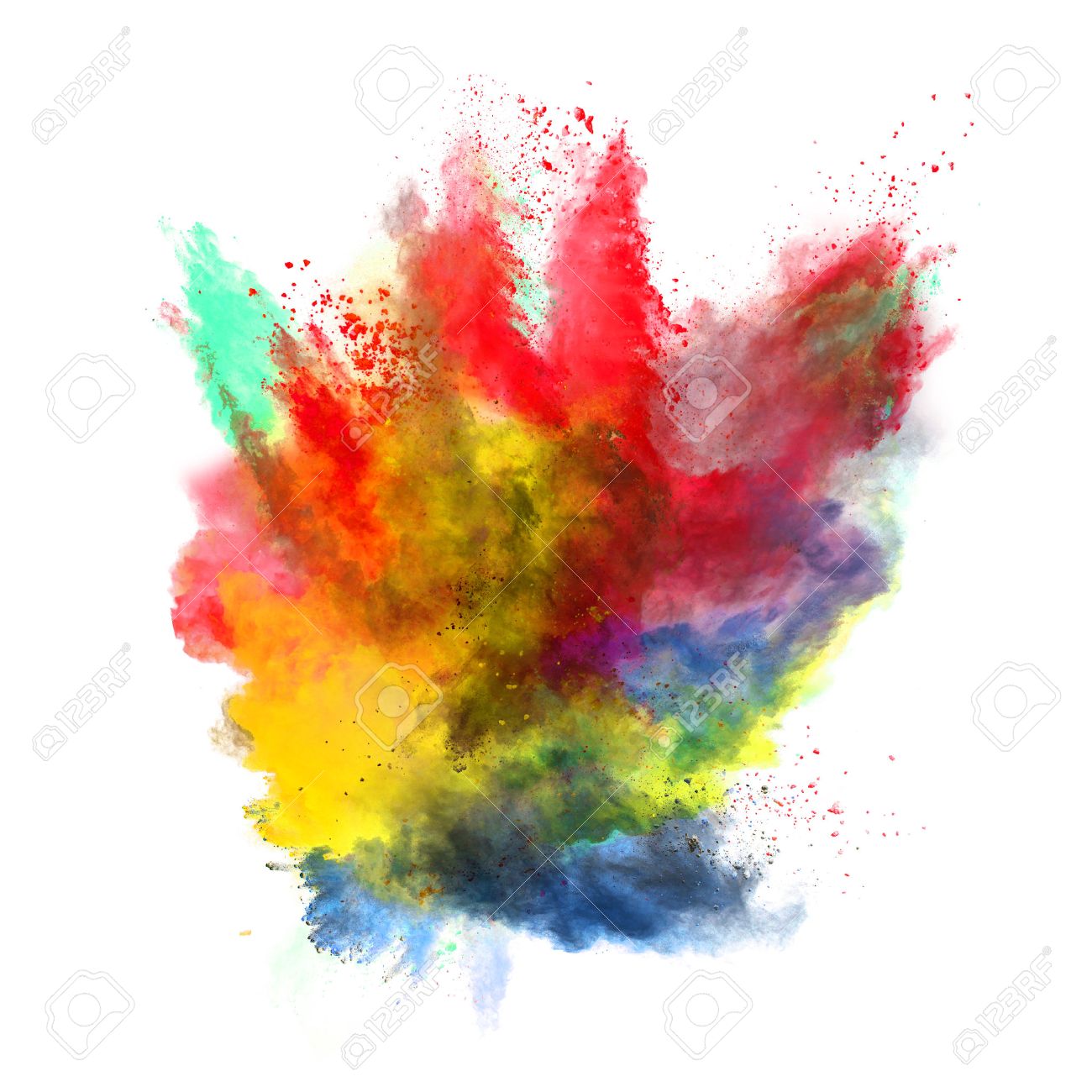 freeze motion of colored dust explosion isolated on white stock