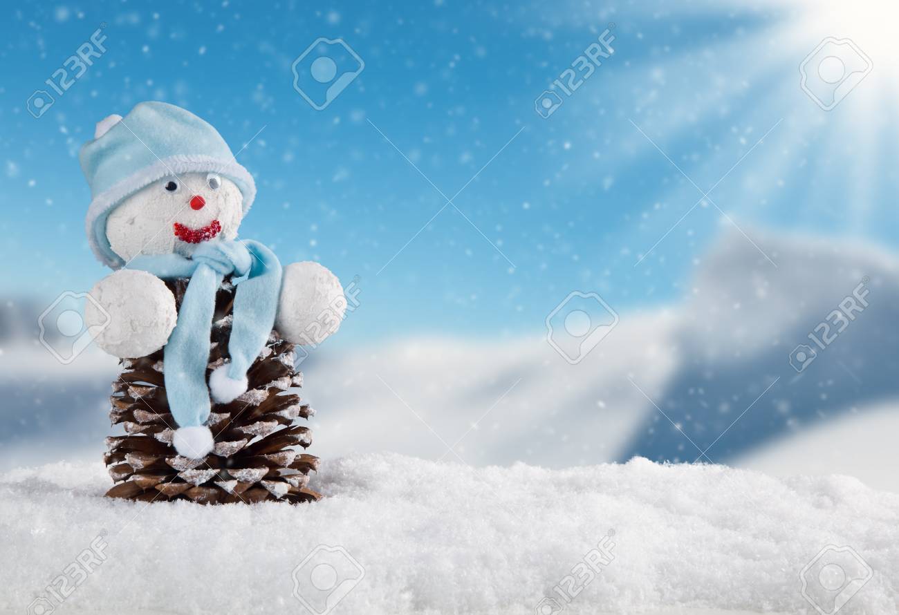 Winter holiday happy snow man with blur landscape on background - 32764426 Winter holiday happy snow man with blur landscape on background - 32764426