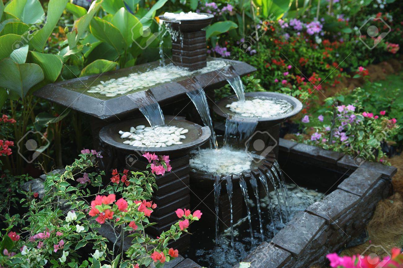 Stone Fountain With Water Fall Decoration Stock Photo Picture And Royalty Free Image Image 94