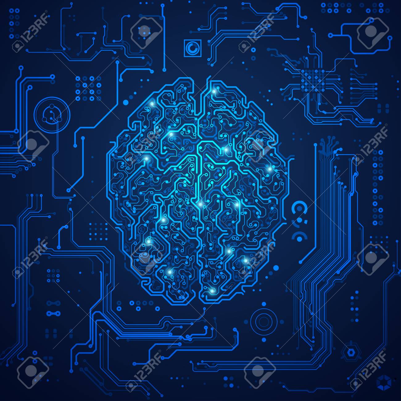 graphic of a brain in technological look; concept of technology advancement; digital blueprint of brain - 95891463 graphic of a brain in technological look; concept of technology advancement; digital blueprint of brain - 95891463