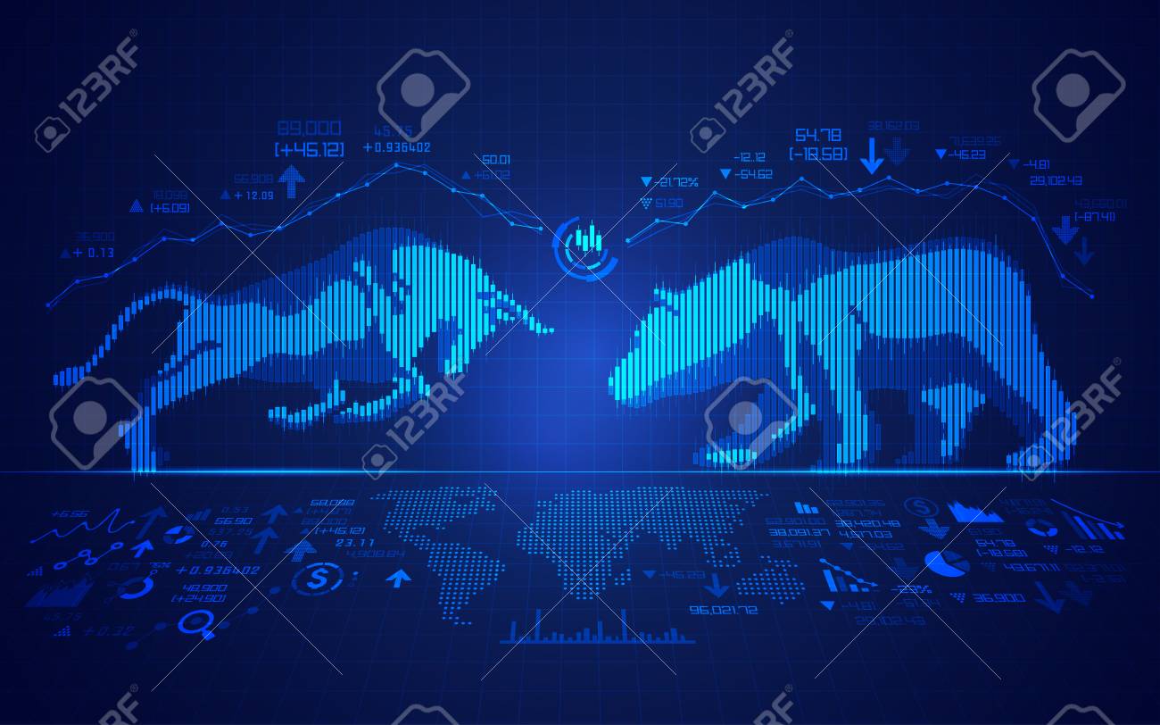 concept of stock market exchange graphic of bull and bear combined