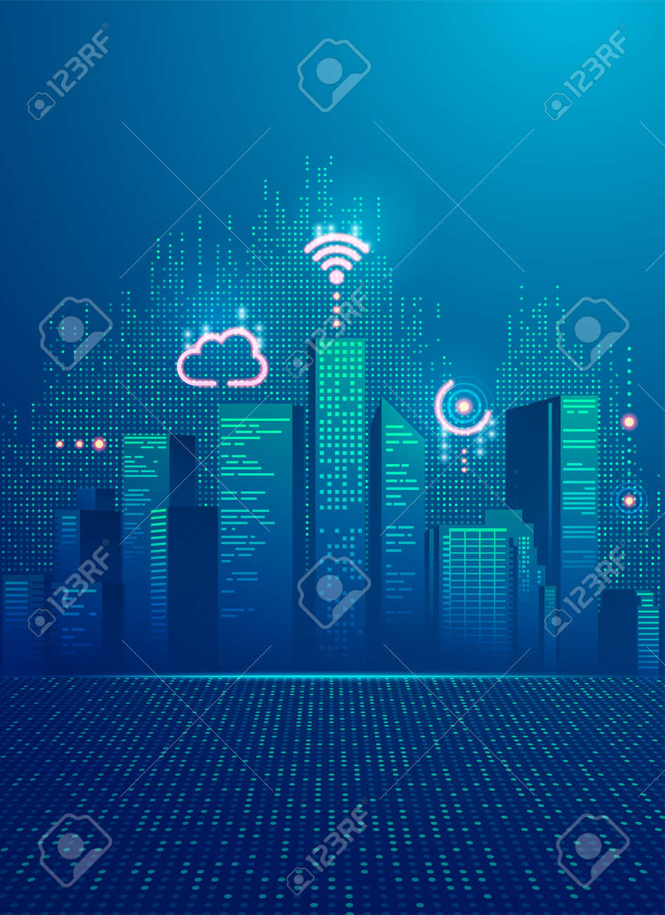 concept of smart city, graphic of buildings with digital technology element - 171348763 concept of smart city, graphic of buildings with digital technology element - 171348763