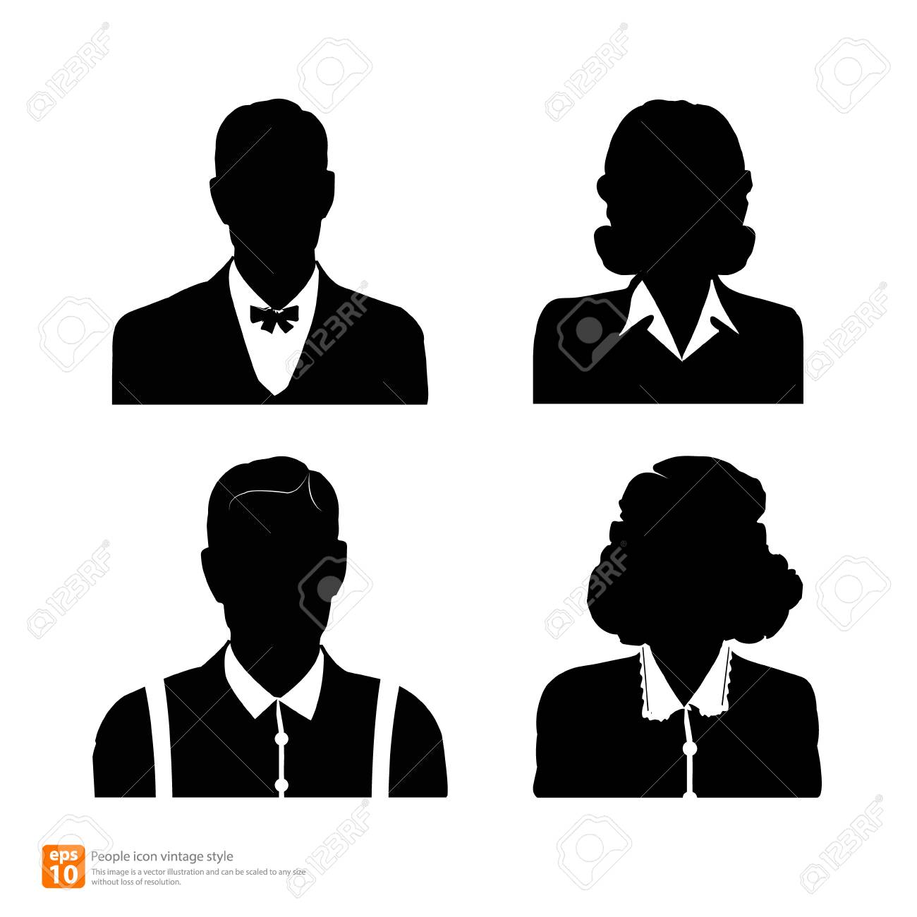 Set Of Silhouette Man And Woman Retro Style Avatar Profile Pictures Royalty Free Cliparts Vectors And Stock Illustration Image