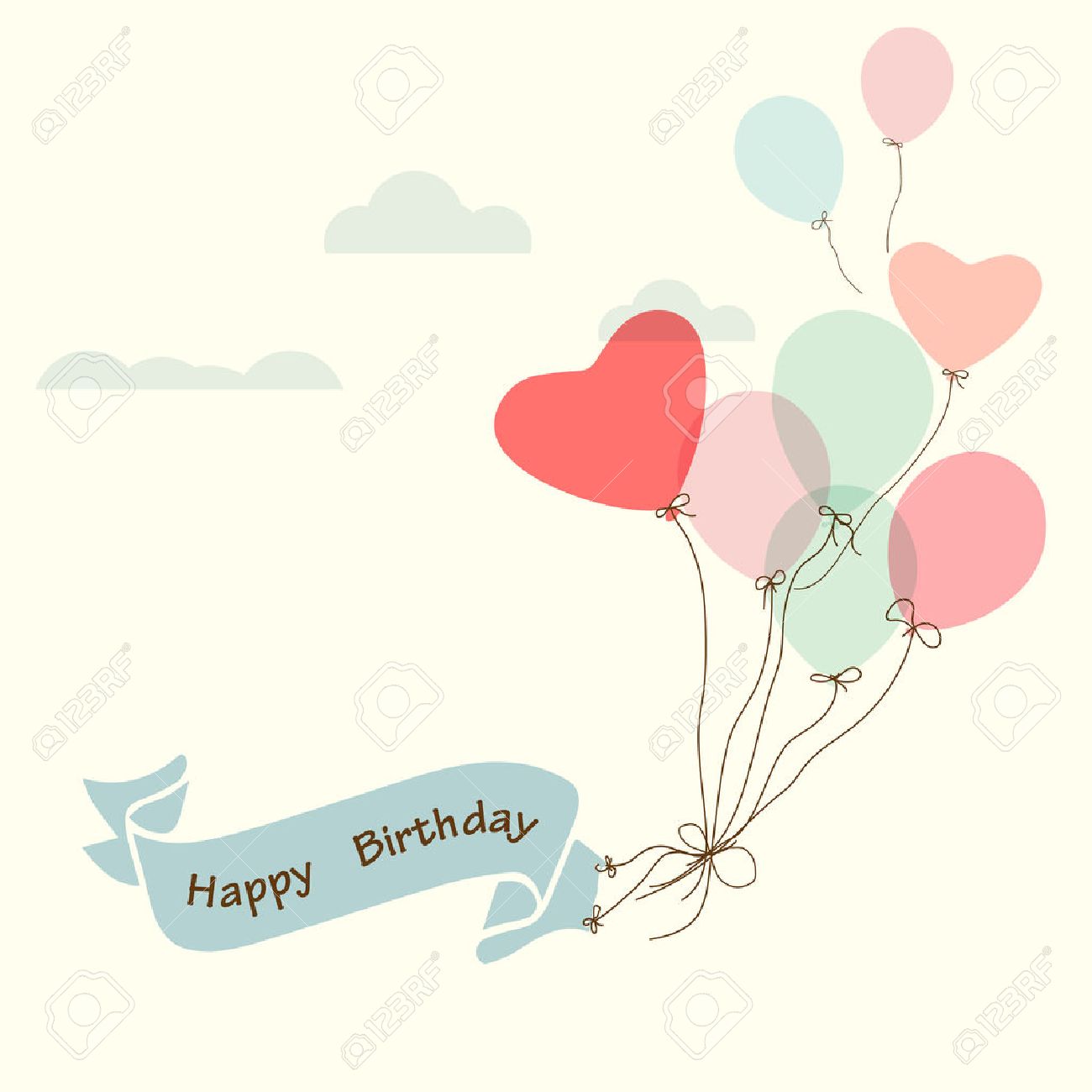 happy birthday postcard vintage ribbon with heart balloon happy birthday postcards