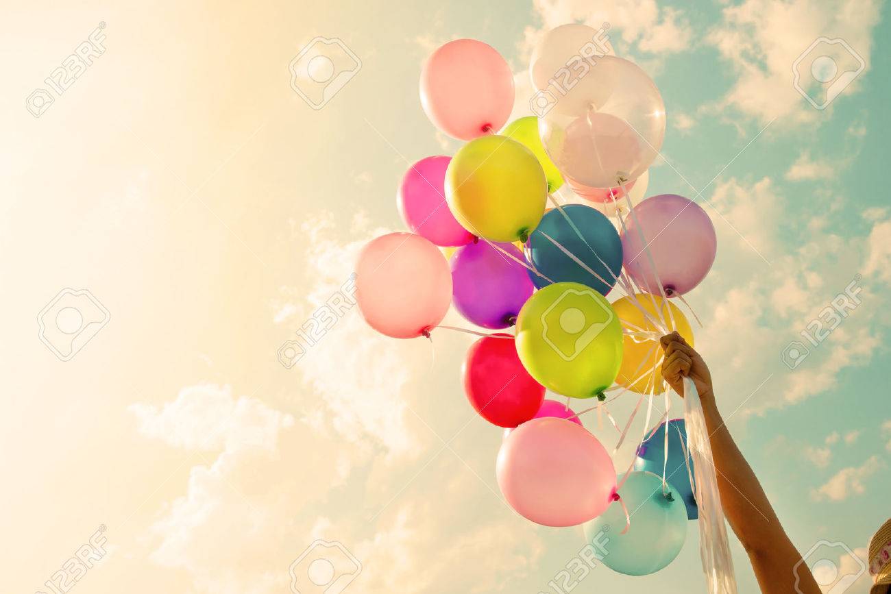 Madchen Hand Bunte Luftballons Happy Birthday Party Vintage