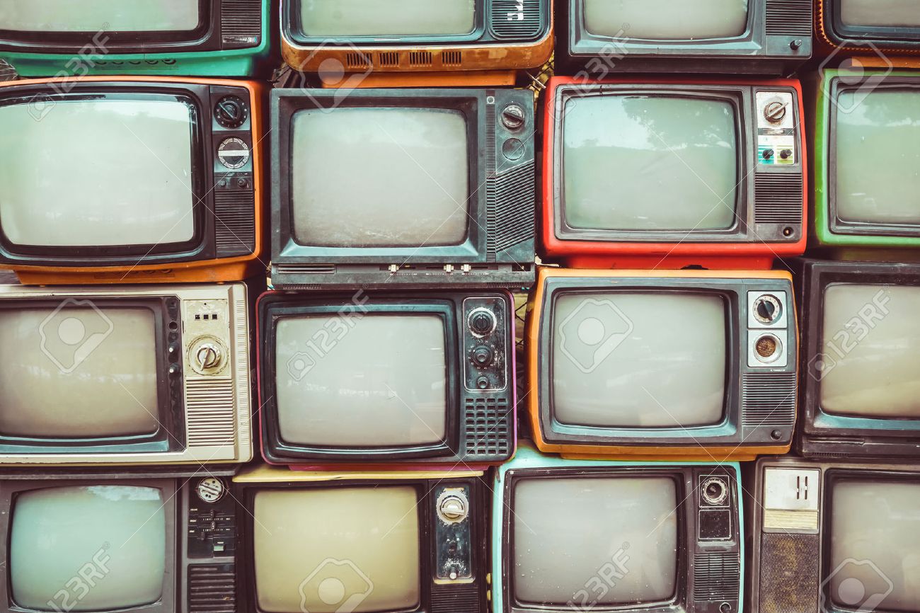 pattern wall of pile colorful retro television tv vintage