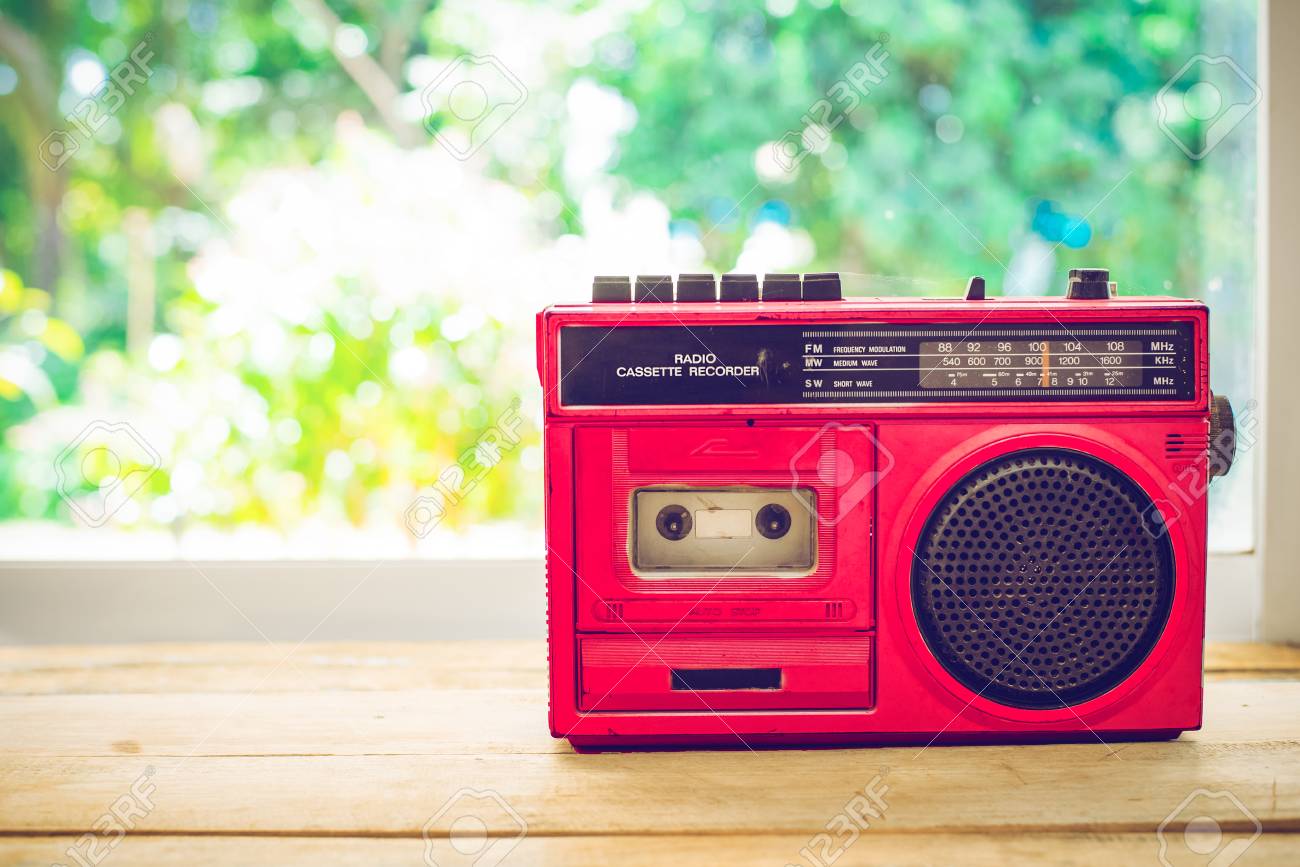 Retro Radio Red Color On Table With Nature Background Vintage Stock Photo Picture And Royalty Free Image Image 76668202
