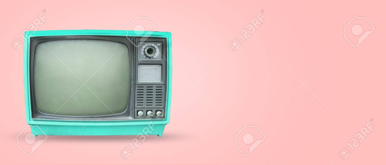 レトロなテレビ - パステルカラーの背景に古いヴィンテージテレビ