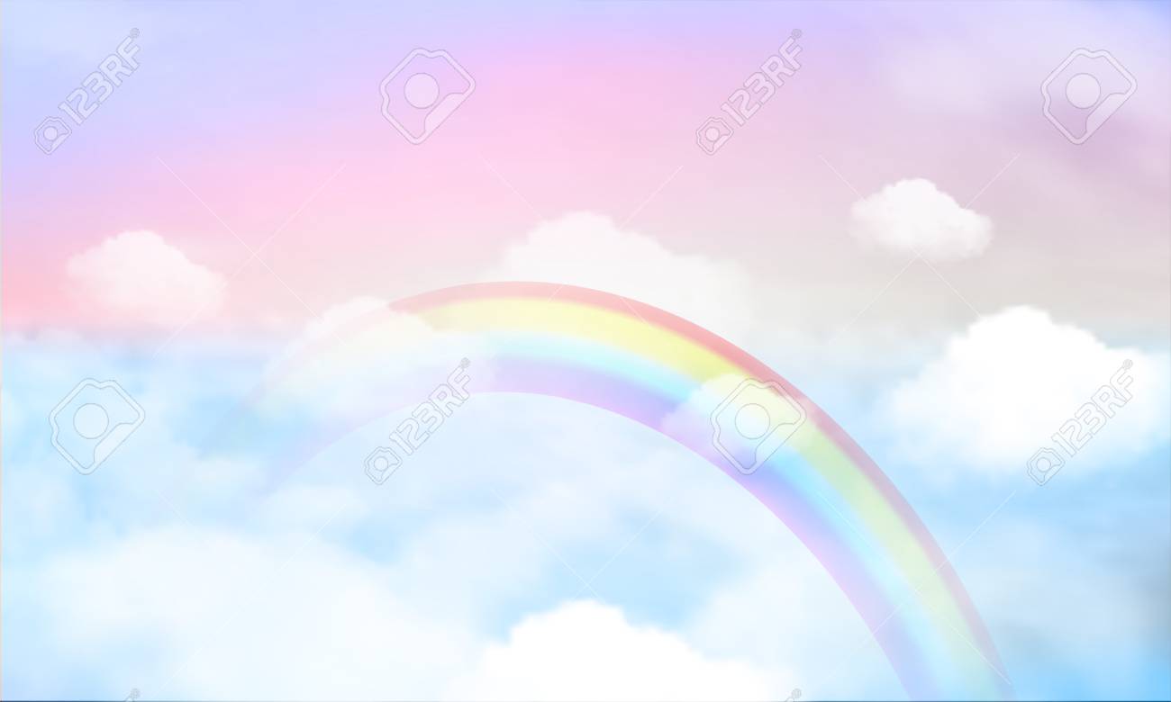 fantasy magical landscape rainbow on sky abstract big volume texture fluffy clouds shine close up view straight, cotton wool, pink purple pastel colors sun fabulous - 107131118 fantasy magical landscape rainbow on sky abstract big volume texture fluffy clouds shine close up view straight, cotton wool, pink purple pastel colors sun fabulous - 107131118