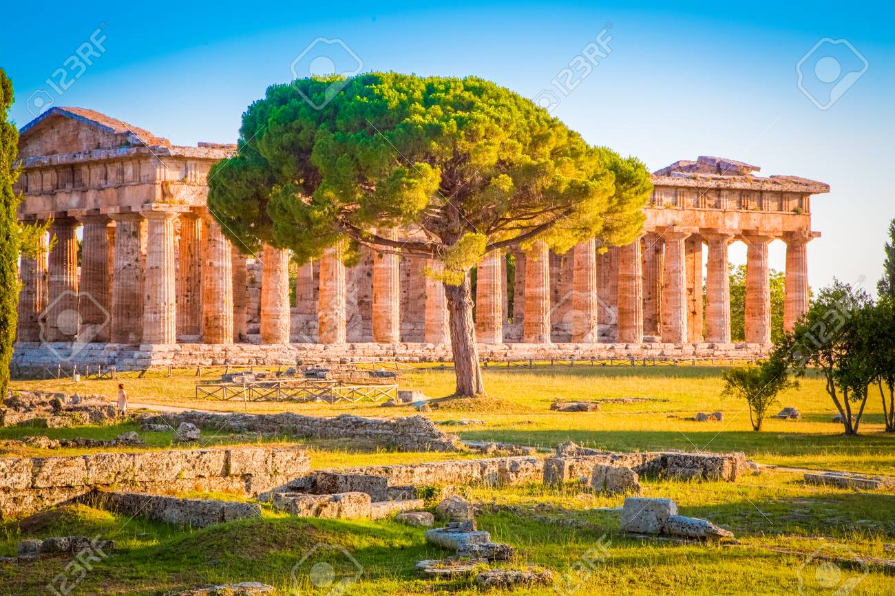 Paestum Temples Archaeological Site at sunset, Province of Salerno, Campania, Italy - 119087140 Paestum Temples Archaeological Site at sunset, Province of Salerno, Campania, Italy - 119087140