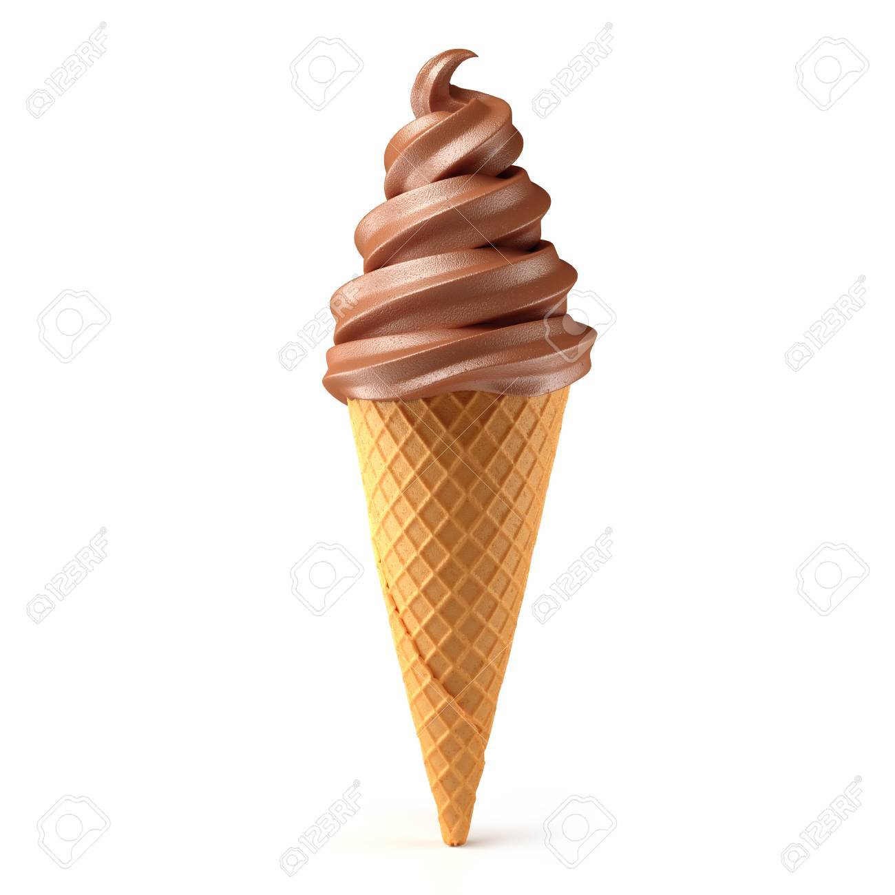 Chocolate Ice Cream Cone Isolated Stock 