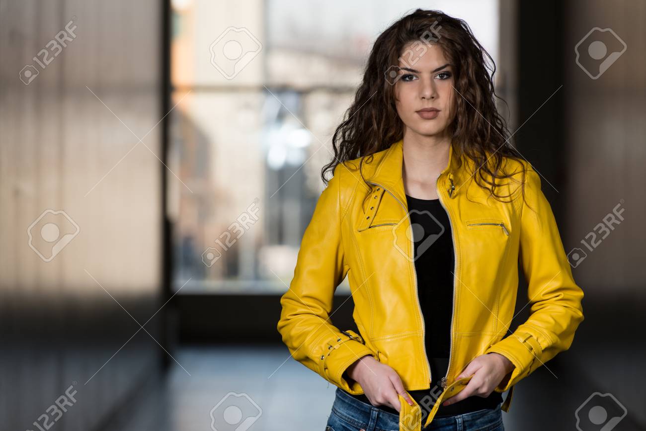 yellow leather blazer