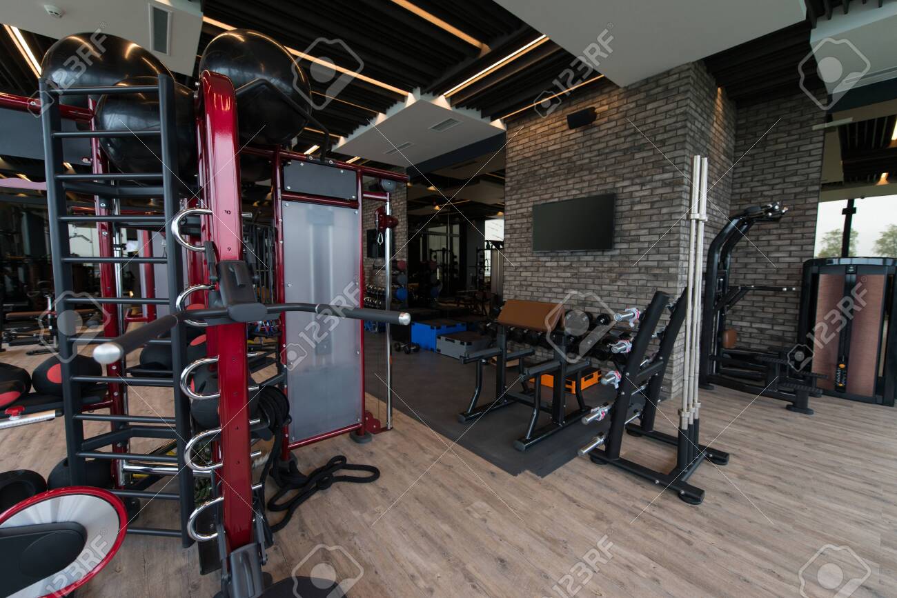 Modern Gym Room Fitness Center Stock 