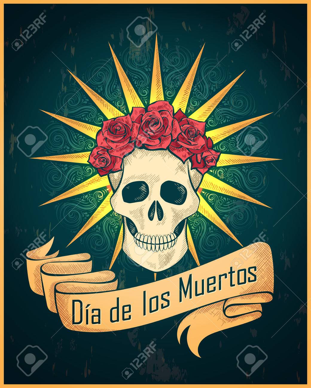 Traditional Mexican Festival Dias De Los Muertos Vector Illustration Of  Skull. Best For Vintage Tattoo, Wallpaper, Poster, Card, Flyer, Logo Design  Concept Royalty Free SVG, Cliparts, Vectors, and Stock Illustration. Image  46790543., image size:1040x1300