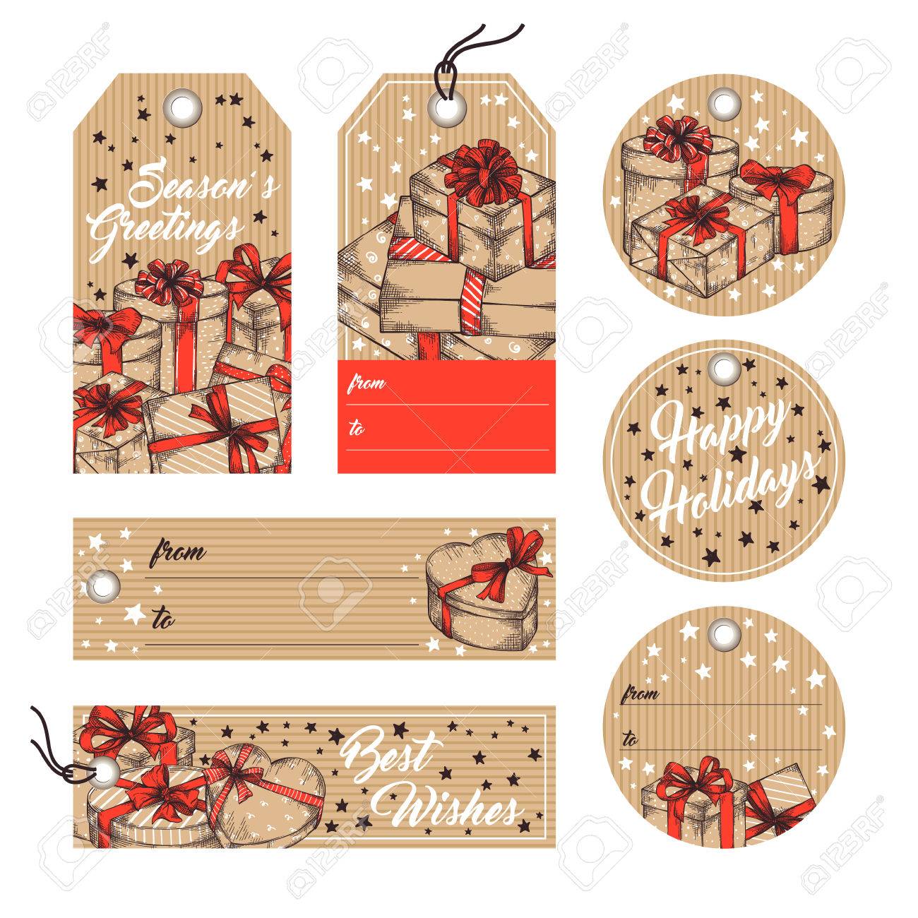 collection of gift tags badges labels template in retro style