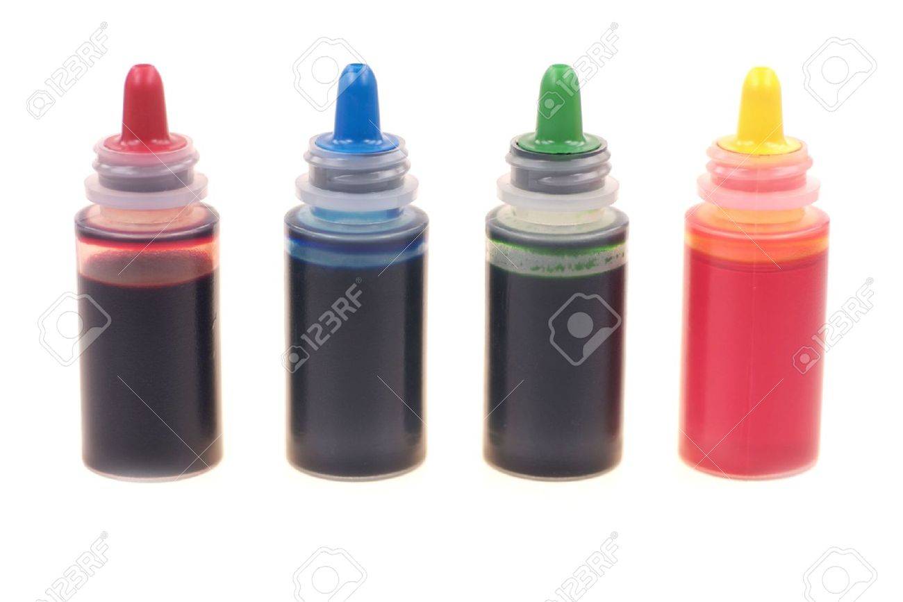 Four Food Coloring Bottles Isolated On White: Red/blue/green/yellow ... Four Food Coloring Bottles Isolated On White: Red/blue/green/yellow ...
