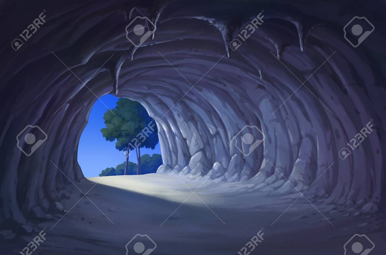 夜に洞窟の内部からイラストを見る の写真素材 画像素材 Image