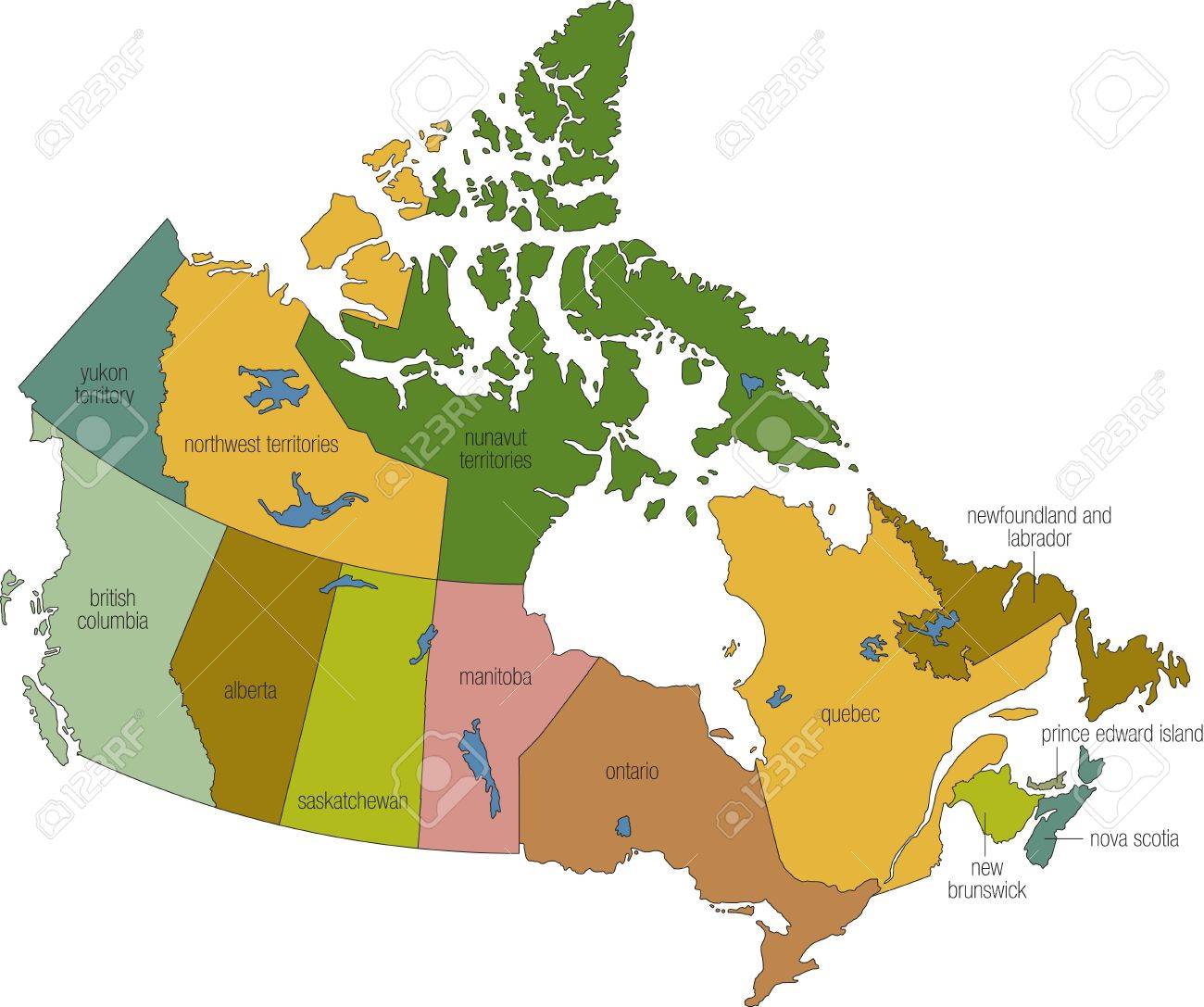 州名のと呼ばれるカナダのフルカラー地図 の写真素材 画像素材 Image
