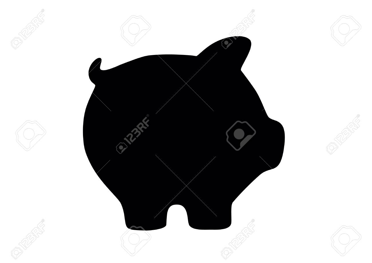 かわいい小さな貯金箱の黒と白のシルエットのイラスト素材 ベクタ Image