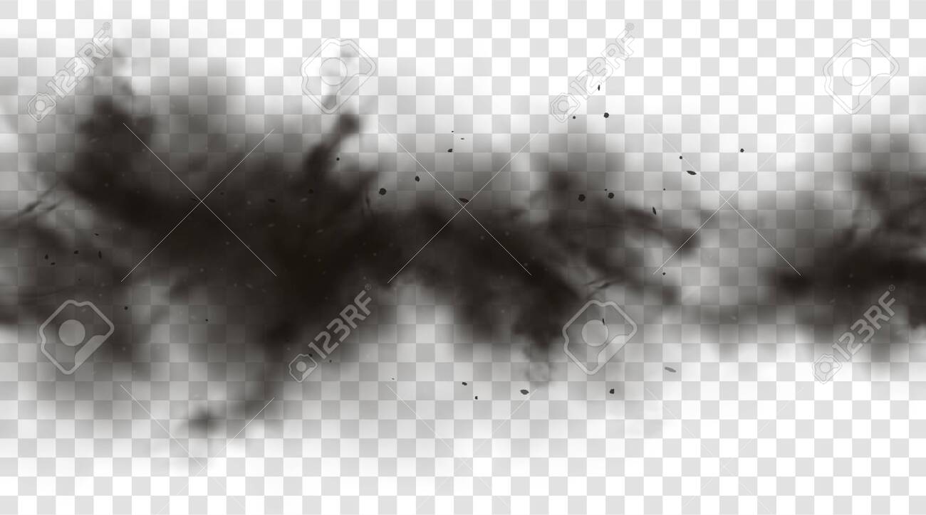 Black Smoke Or Fog Isolated On Transparent Light Background. Abstract Black  Powder Explosion With Particles. Colorful Dust Cloud Explode, Paint Holi,  Mist Smog Effect. Realistic Vector Illustration. Royalty Free SVG,  Cliparts, Vectors,, image size:1300x724