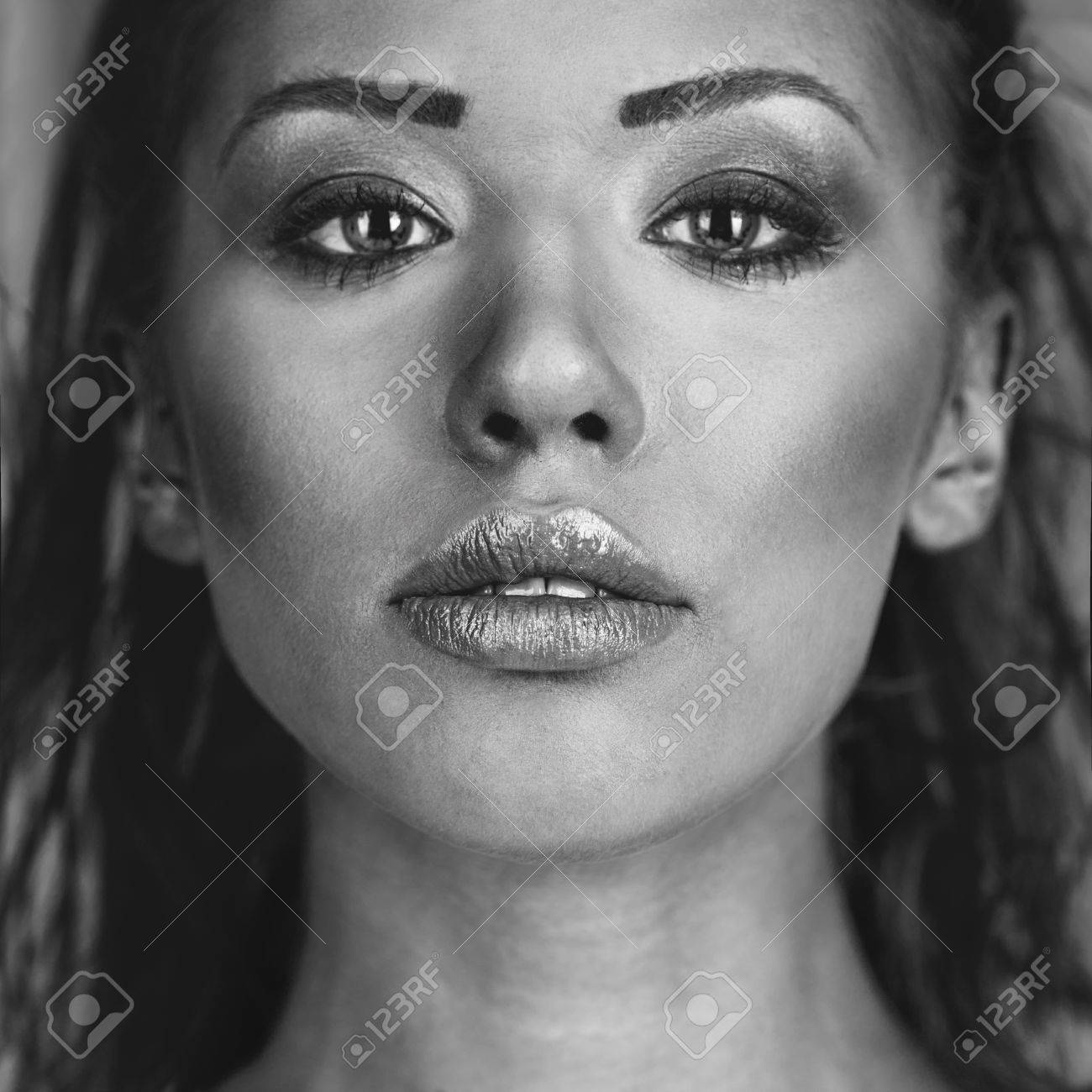 Black And White Close Up Portrait Of Beautiful Female Face With Stock Photo Picture And Royalty Free Image Image
