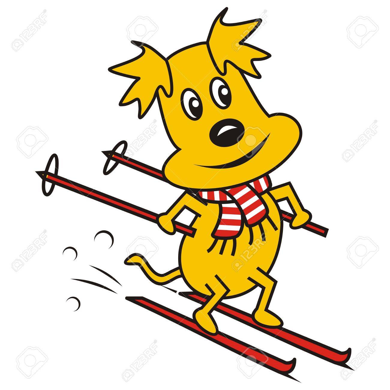 スカーフを持つ犬は スキーに行きます 愉快なイラスト のイラスト素材 ベクタ Image