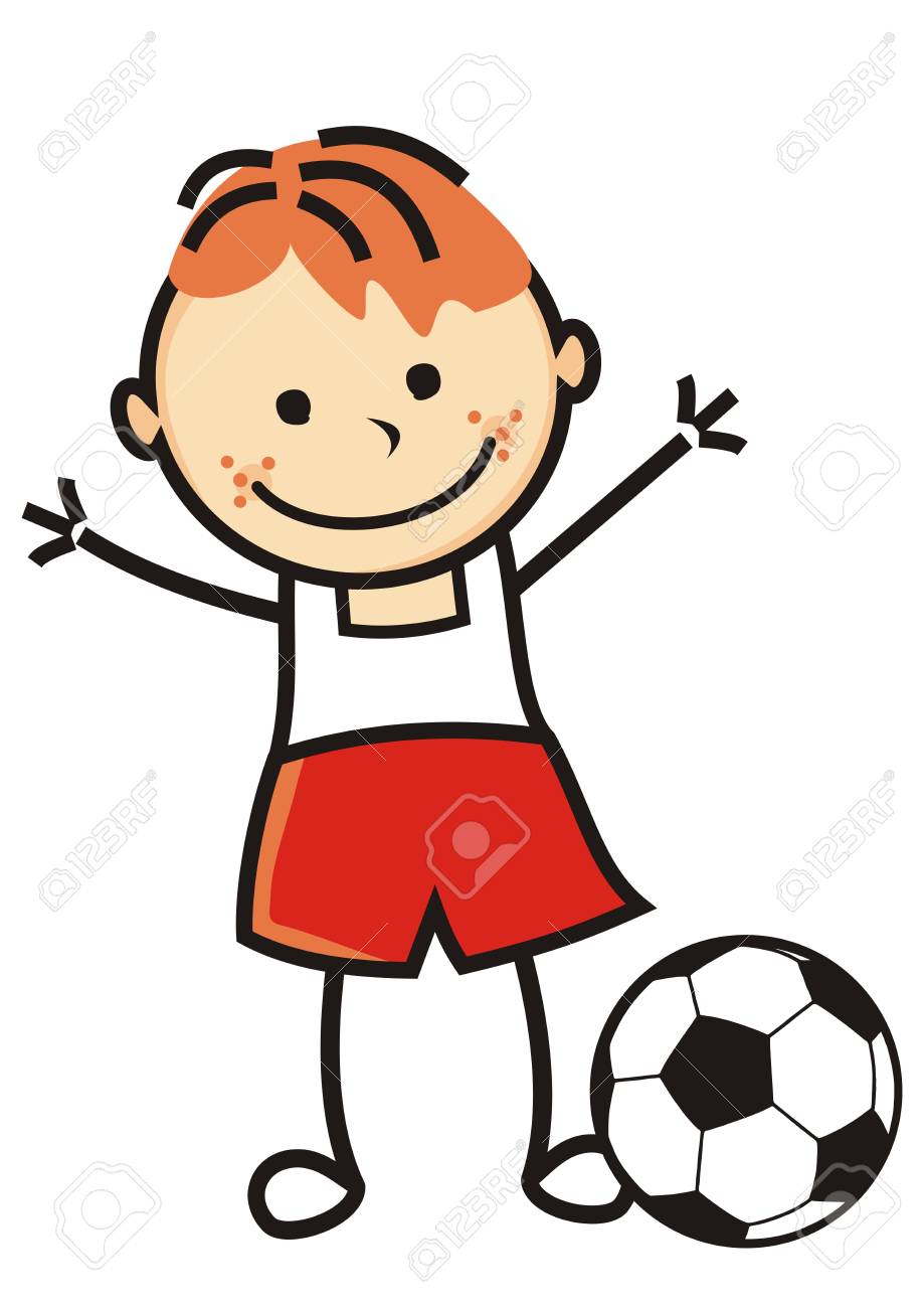 Garcon Et Ballon De Foot Illustration Vectorielle Footballeur Jeune Homme Icone Drole Clip Art Libres De Droits Vecteurs Et Illustration Image