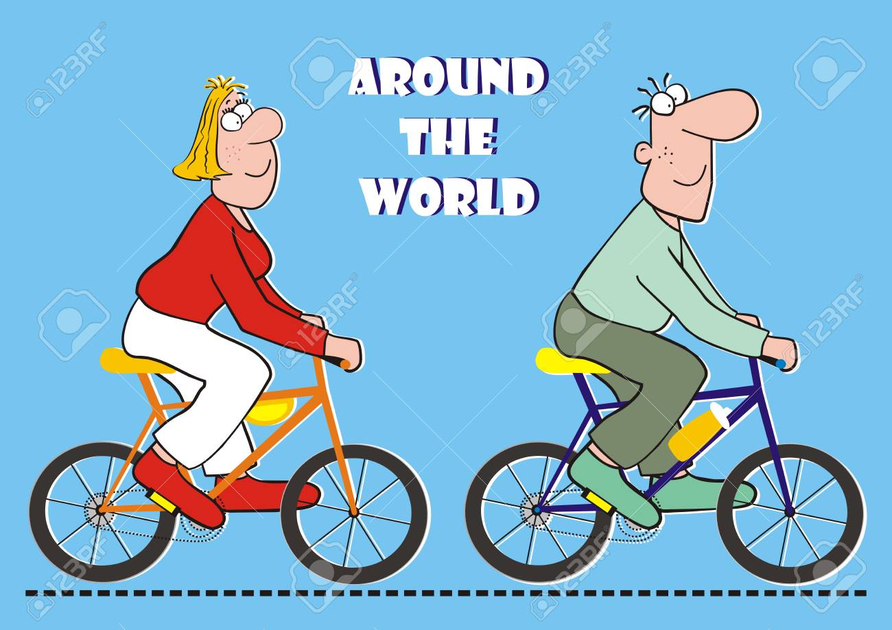 Autour Du Monde A Velo Carte Postale Drole Illustration Vectorielle Clip Art Libres De Droits Vecteurs Et Illustration Image