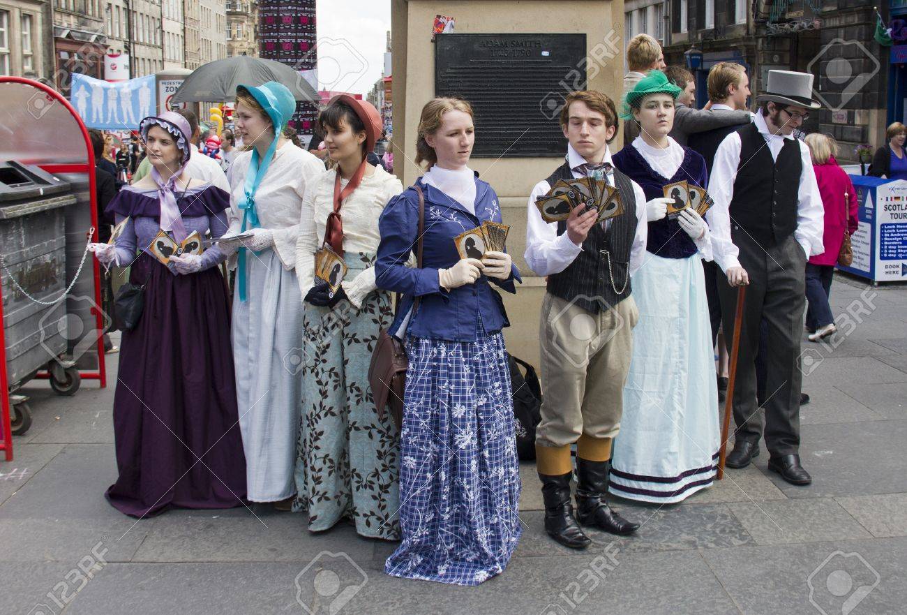 edinburgh august 3 cast of miss marchbanks hand out flyers stock hand out flyers