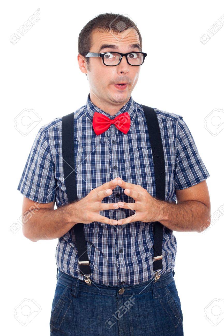 Portrait of funny curious nerd man, isolated on white background. - 15152763 Portrait of funny curious nerd man, isolated on white background. - 15152763